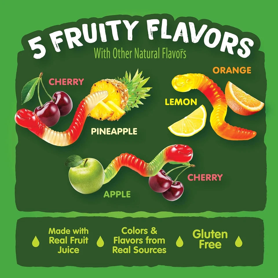 Gummy Worms Candy, Made with Real Fruit Juice, Resealable Bag, 22 Ounce - Изображение 3 из 4