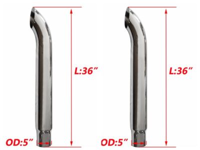 Pair Of Chrome 6''-5'' OD x36'' Length Semi Truck Tube Curved Stack Pipe Exhaust