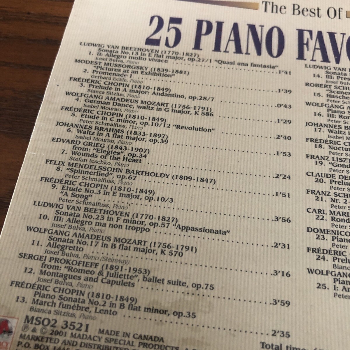 The Best of 25 Piano Favorites (CD, May-2001, Madacy) for The Best of 25 Piano Favorites (CD, May-2001, Madacy) for