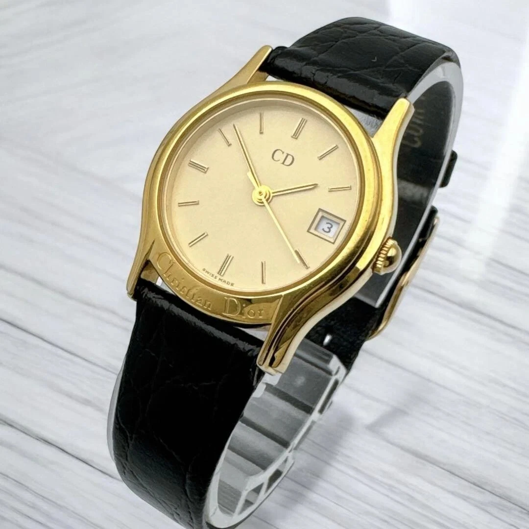 Montre Christian Dior 25 mm à quartz vintage femme cadran doré, nettoyée, fonctionne