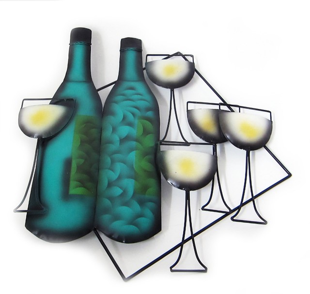 Wine bottles and glasses Metal Wall Art - For Indoor/Outdoor Use 46 cm