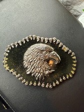 Vintage Belt Buckle with Eagle Head Black and Gold Color Rare