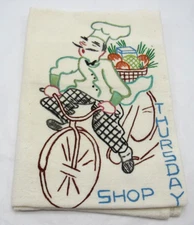 MCM "LIQUID EMBROIDERY" Painted Dish Tea Towel Cotton Flour Sack 32" x 20" Vtg