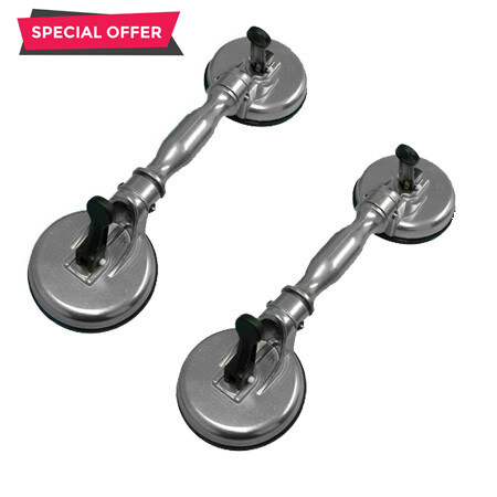 2 x WINDSCREEN FITTING REMOVAL LIFTER DOUBLE SUCTION CUP ALUMINIUM FLEXIBLE HEAD - Picture 1 of 1