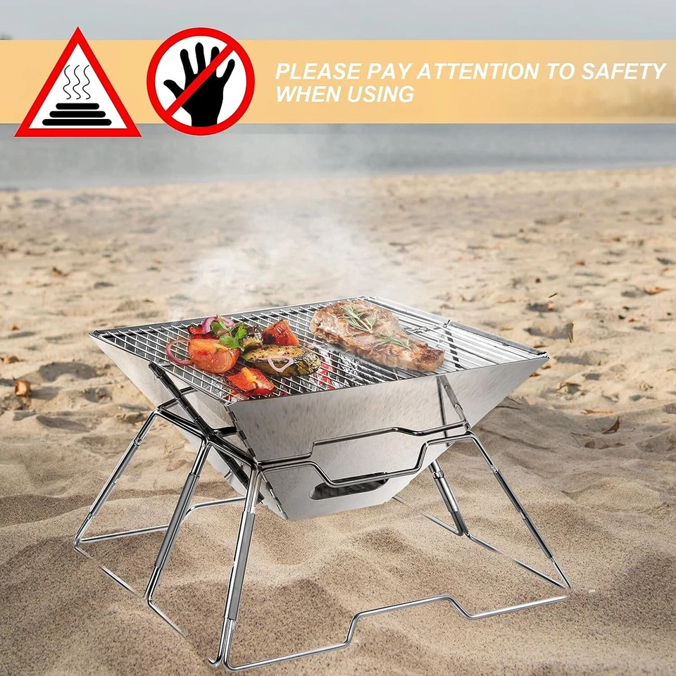 SunJas Barbecue Charbon de Bois INOX Pliable et Portable pour jardin - Photo 3/4