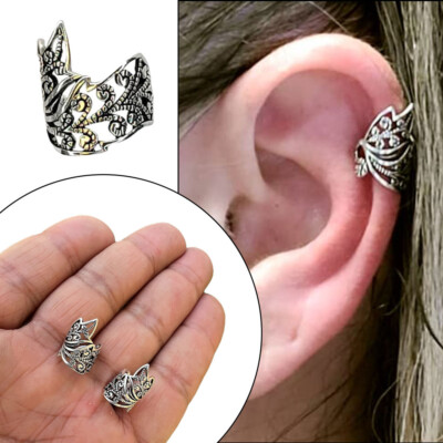 Adjustable Ear Cuffs Leaf Clip On Wrap Earring Conch Helix Non Piercing Jewelry