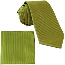 New Polyester Woven Men's Neck Tie necktie & hankie set Stripes Spinach green 