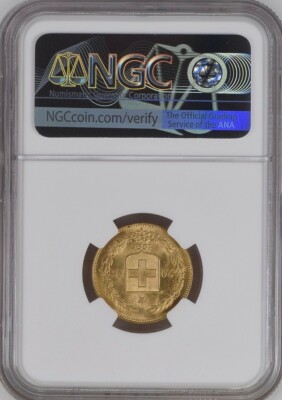 SWITZERLAND , GOLD 20 FRANCS 1896 B - RARE VARIETY - NGC MS 64