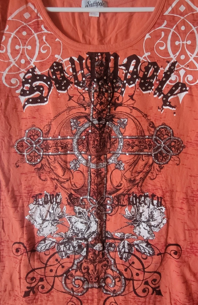 ウェア・シャツ SOUTHPole XL Vintage Southpole Shirt Womens XL Orange Graphic Top Y2K | eBay