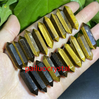20Pc Natural Tiger's eye jasper Obelisk Quartz Crystal Wand Double Point Healing