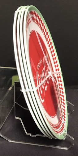 Drink Coca Cola Coke Melamine Dinner Plates 4 qty Red White Green 10.5" NEW - Picture 2 of 4