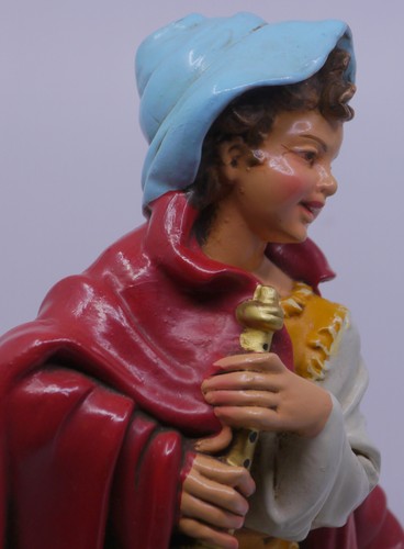 VINTAGE FONTANINI PAPER MACHE SHEPHERD WITH HORN, FLUTE NATIVITY FIGURE, 12-IN. - Picture 10 of 10
