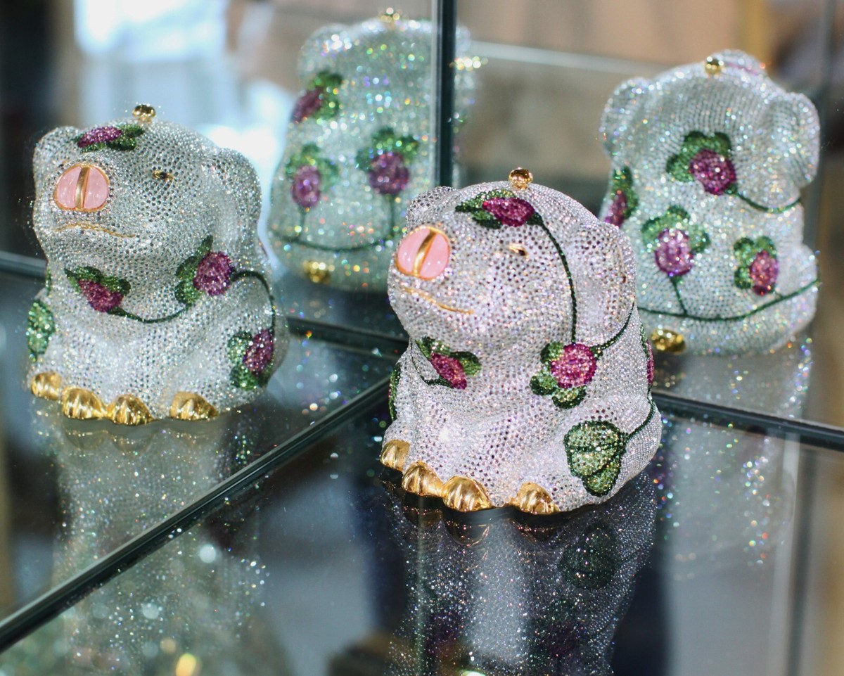 JUDITH LEIBER PERFECT PINK FLORAL PIG PIGLET SWAROVSKI CRYSTAL