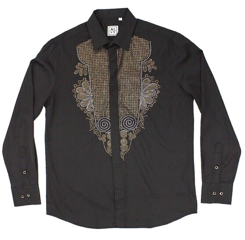 big and tall black and gold dress shirt Black & Gold Mens Embroidered Western Dress Shirt XXL main image 1
