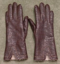 Vintage Van Raalte gloves, S, brown cotton backed vinyl w/ faux shearling lining