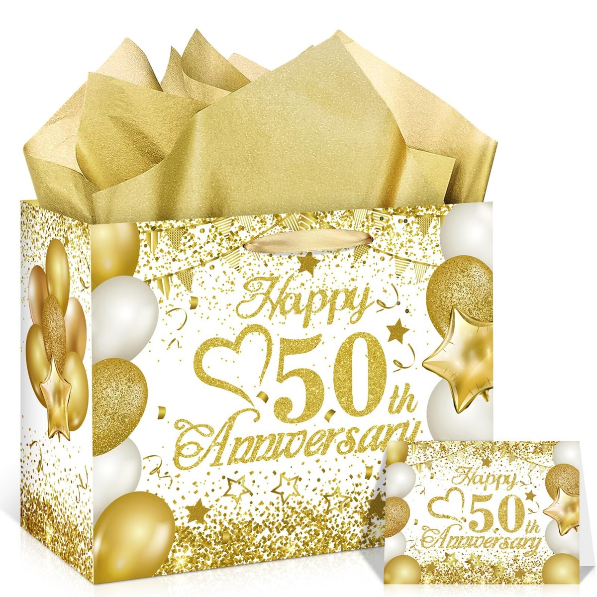 50th Anniversary Paper Gift Bag White Gold 50th Anniversary Party