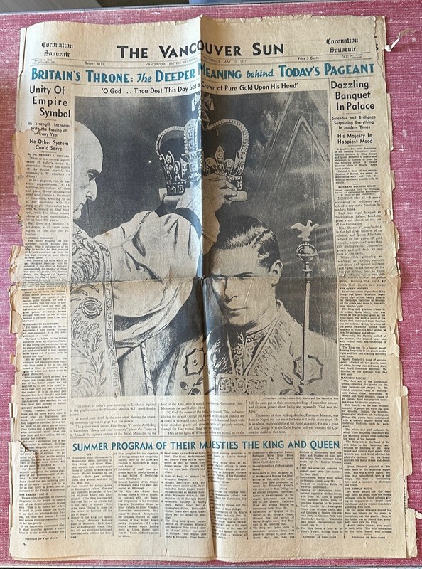 THE VANCOUVER SUN NEWSPAPER MAY 12, 1937 KING GEORGE VI CORONATION