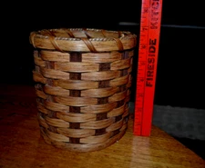 Handcrafted Handmade Utensil Caddy Basket Catch All  Signed Wood Wicker Two Tone