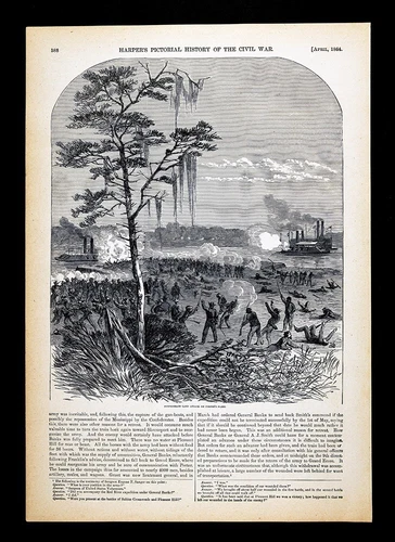 Harper Civil War Print Confederate Attack Porter's Fleet Red River Louisiana LA