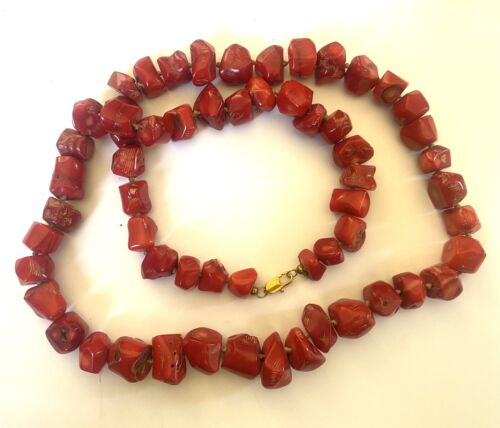 Vintage Natural Red Bamboo Chunky Coral Bead Necklace 222Grams 30” - Afbeelding 1 van 4