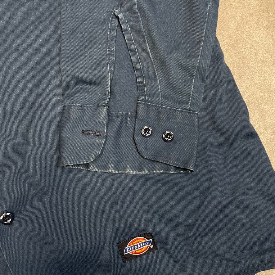 Dickies Shirt Mens Y2K Long Sleeve Button Up Workwear Top, Navy Blue, 16" image 6