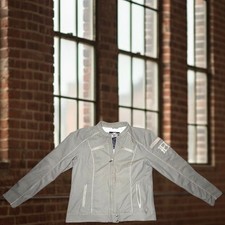 Vintage Harley-Davidson Grey Cotton Cafe Racer Jacket Studded Sleeve Logo XL