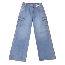 Old Navy Kids Girls 16 High-Rise Baggy Wide Leg Cargo Jeans Light Wash Blue NWT