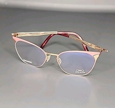 Cateye OVVO Optics 3936 14k Gold / Coral Handmade Titanium Eyeglasses 51/18/135