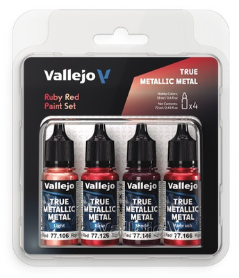 Vallejo 77254 True Metallic Metal RUBY RED 4 Shading Color Bottles Set