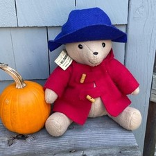 12" Paddington Bear w tag Blue Felt Hat Red Coat Eden Tag Washable Vintage