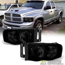 Black Smoke 2002-2005 Dodge Ram 1500 2500 3500 Headlights Headlamps Left+Right