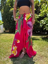Hawaiian Design Pink Watercolor Hand Painted Hibiscus Wraparound Pareo Sarong