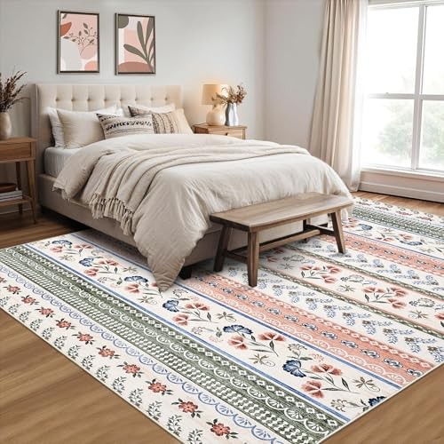 5x7 Bedroom Area Rug Floral Washable Rug Non Slip Living Room Area Rug Soft - Picture 8 of 8