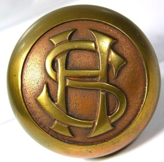 ca1918 CAST BRASS DOORKNOB FROM SOUTHERN HOTEL BALTIMORE EMBLEMATIC "SH"