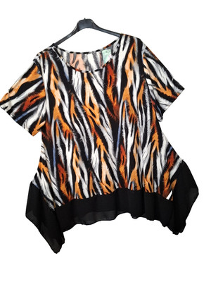italy blouse approx 44 46 48 onesize black grey orange A-line flounce summer New