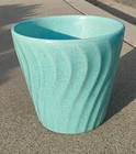 Vintage US Pottery Bauer Style Flower Pot Turquoise Blue Speckled Swirls 9"