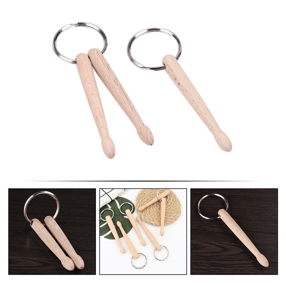 2Pcs Reusable Wooden Drum Stick Key Rings Creative Key Hanging Decor ...