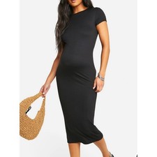 Boohoo Womens Maternity Casual Short Sleeve Midi Dress Black 4