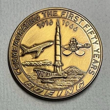 1966 Boeing First 50 Years Commemoration Employees Coin Club Bronze Medallion