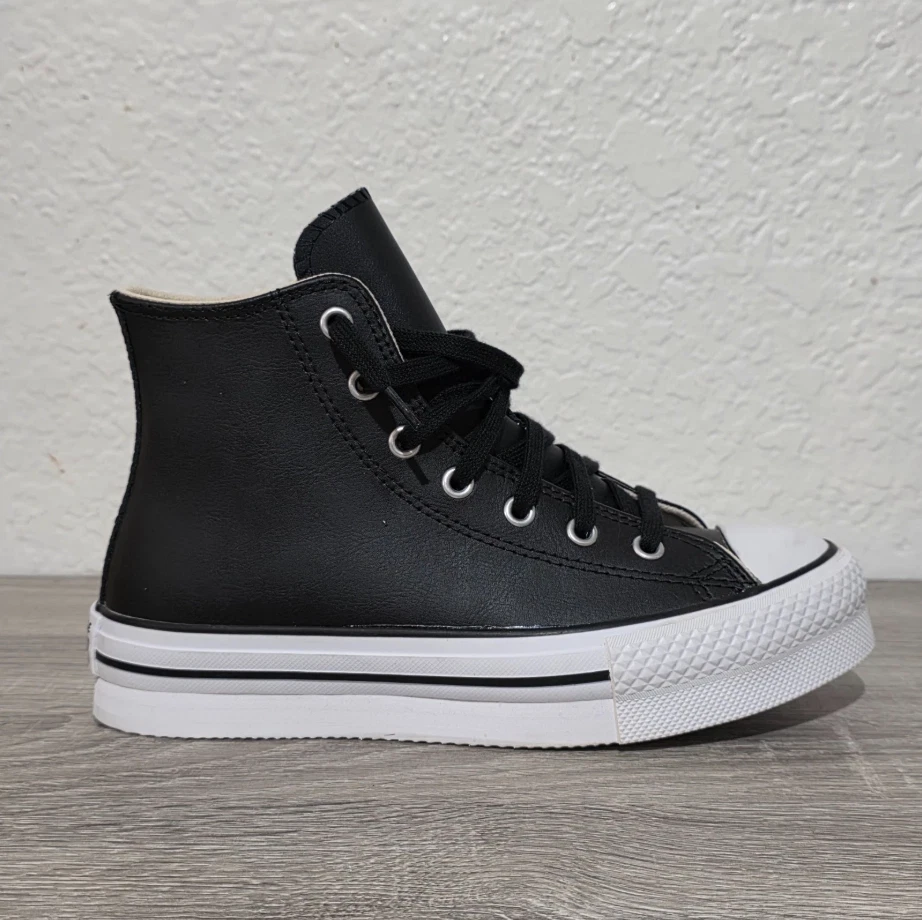 Plataforma elevadora Converse Chuck Taylor All Star para niños talla 3,5 cuero escuela primaria Foto 3 de 4