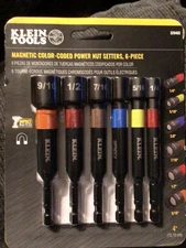 New Sealed Klein Tools 4 Inch Magnetic Power Nut Setter Set, 6 Pieces