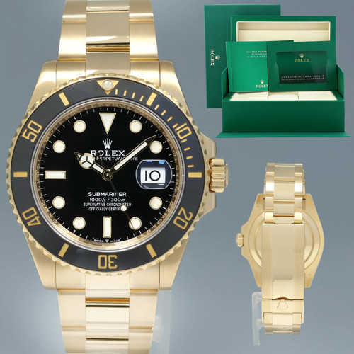 NEW PAPERS Rolex Submariner Black Ceramic 126618LN Yellow Gold...