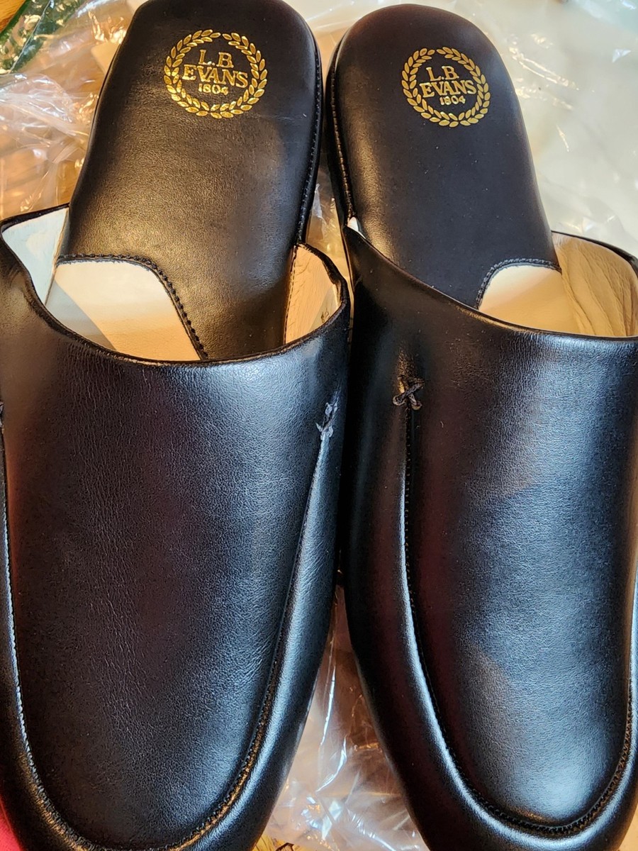 L.B. EVANS Black Leather Duke Scuff Slipper Slides 11 EEE  display picture 1