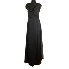 Lulus Black Ruffle V-Neck Maxi Dress Flutter Sleeve Formal Gown size Medium