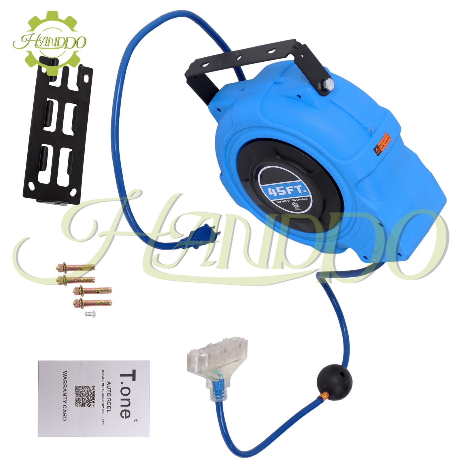 45 Ft Retractable Extension Cord Reel 12 AWG/3C SJTOW Heavy Duty Power Cord