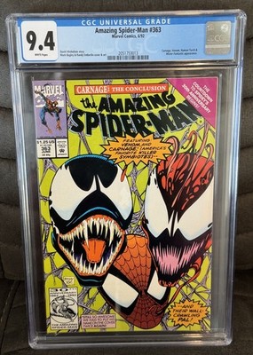 Amazing Spider-Man #363 CGC 9.4 White Pages 3rd Carnage 1992 