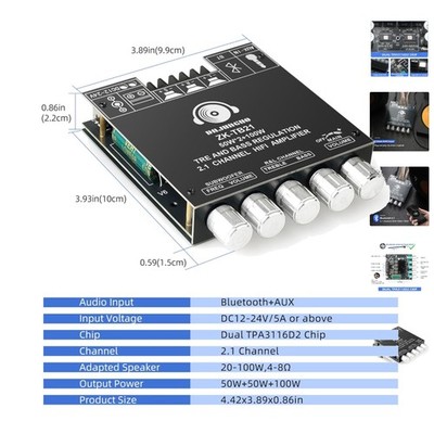 Compact 2.1 Channel Bluetooth 5.1 Amplifier with Safety Protection Features