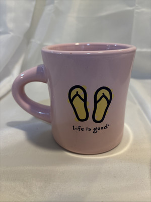 Life is Good Pink w/ Yellow Flip Flops 'Like What You Do!' Restaurant Ware Mug