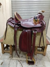 Selle western wade en cuir usiné cuir sculpté attache cheval 10" à 18" cerise