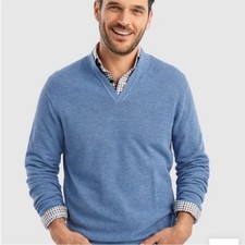 Johnnie-O NWT Men's Belmore Split V-Neck Sweater in Laguna blue Sz L